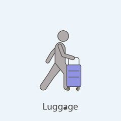 Poster - man and suitcase with wheels 2 colored line icon. Simple colored element illustration. Outline symbol design from man with bag set
