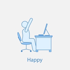Poster - worker is happy 2 colored line icon. Simple colored element illustration. worker is happy outline symbol design from man in the office in fron of computer set