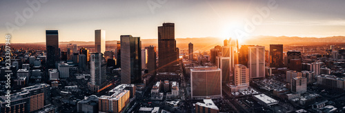 Fotomural Aerial drone photo - City of Denver Colorado at sunset