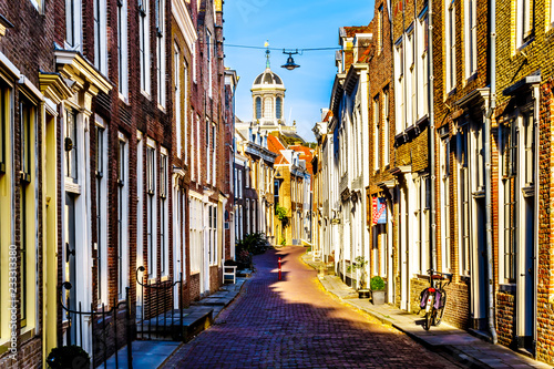 Sunset over Narrow Streets in the Historic City of Middelburg in Zeeland Province, the Netherlands