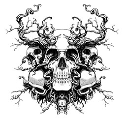 Wall Mural - skulls of people in roots