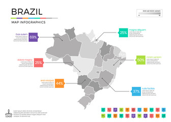  Brazil map infographics with editable separated layers, zones, elements and district area in vector