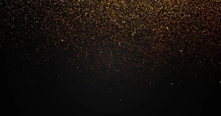 christmas golden gradient sparkle glitter gold dust particles background with bokeh flowing falling down in slow motion, holiday happy new year and valentine day love, relationship