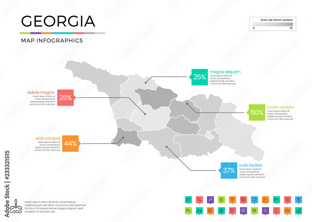 Visual Georgia Map Georgia map infographics with editable separated layers, zones ...