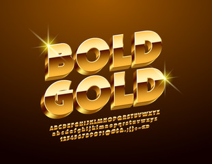 Aufkleber - Luxury Golden 3D Font. Chic Alphabet Letters, Numbers and Symbols.