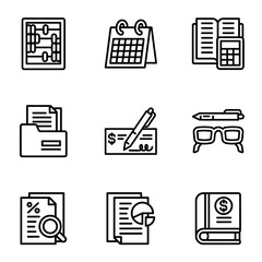 Poster - Money icon set. Outline set of 9 money vector icons for web design isolated on white background