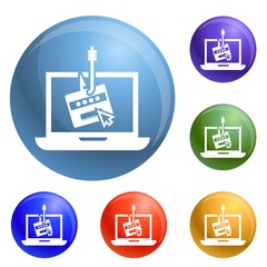 Poster - Laptop phishing icons set vector 6 color isolated on white background