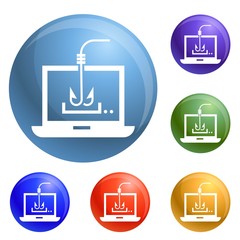Poster - Computer phishing icons set vector 6 color isolated on white background