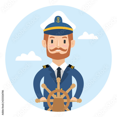 Cuadros en Lienzo A ship captain behind the wheel isolated on white background