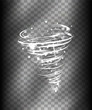 Hurricane Light effect. Vector Vortex tornado glowing, swirling storm cone of shining sparkles on transparent background. Glittering funnel, whirlwind flash, storm twist or blizzard funnel