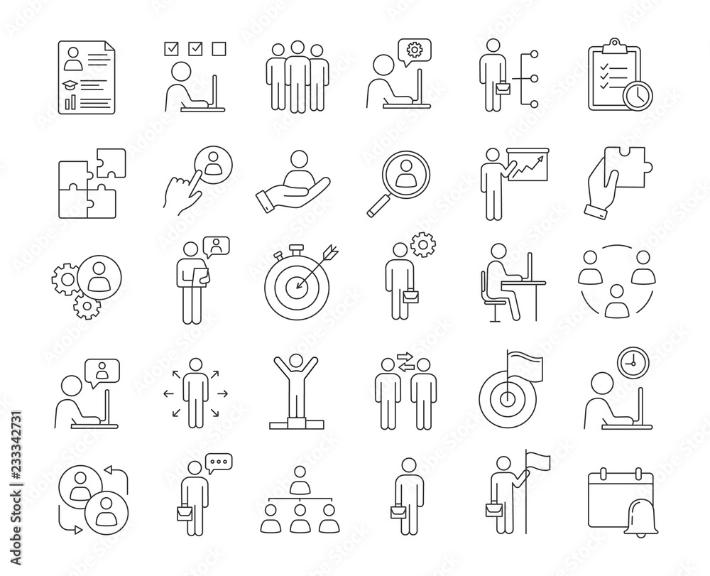 Business management linear icons set - obrazy, fototapety, plakaty 
