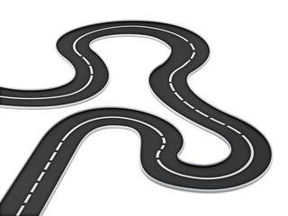 Curved road isolated on white background. 3D illustration