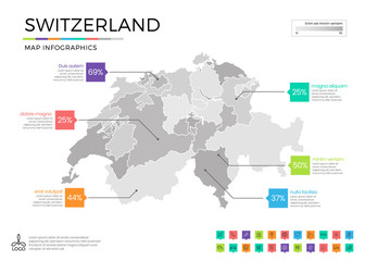  Switzerland map infographics with editable separated layers, zones, elements and district area in vector