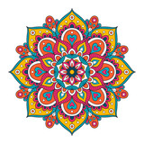 Fototapeta  - Vector hand drawn doodle mandala. Ethnic mandala with colorful tribal ornament. Isolated. Bright colors.