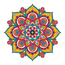 Vector Hand Drawn Doodle Mandala. Ethnic Mandala With Colorful Tribal Ornament. Isolated. Bright Colors.