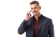 © LIGHTFIELD STUDIOS - happy stylish man talking on smartphone isolated on white