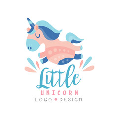 Wall Mural - Little unicorn logo design, emblem can be used for kids education center, club, baby shop, kids market, kindergarten and any other children projects vector Illustration