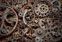 Steampunk Texture, Backgroung With Mechanical Parts, Gear Wheels