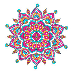 Vector hand drawn doodle mandala. Ethnic mandala with colorful ornament. Isolated. Illustration on doodle style.