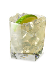 Poster - Vodka lime, gimlet or gin tonic with ice in glass on white background