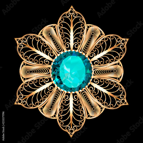 Fotomural Illustration brooch pendant with and precious stones.