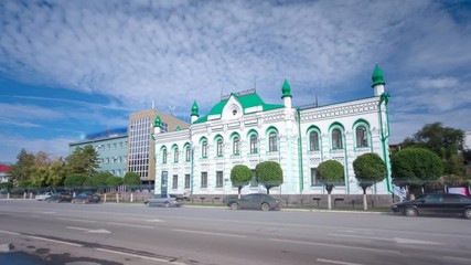 Canvas Print - Beautiful 18th century building in the center of Uralsk timelapse hyperlapse. Western Kazakhstan.