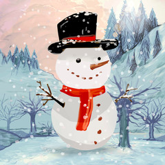 Poster - Hand drawn snowman Christmas greeting card