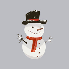 Poster - Hand drawn snowman isolated on gray background