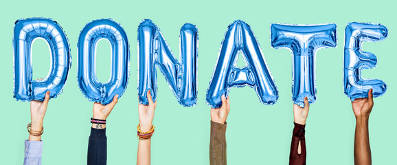 Poster - Blue alphabet balloons forming the word donate