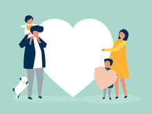 Characters Of A Family Holding A Heart Shape Illustration