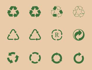 recycle icons and recycling signs set, trash symbol