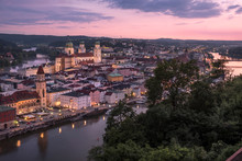 Germany, Bavaria, Passau, City View In The Evening