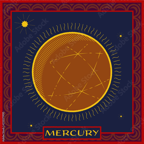 Fotografie, Obraz planet mercury | celestial illustration with frame and name plate