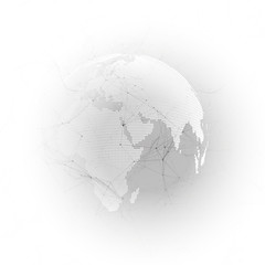 Poster - Abstract futuristic network shapes. High tech HUD background, connecting lines and dots, polygonal linear texture. World globe on gray. Global network connections, geometric design, dig data concept.