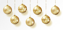 Golden Realistic Vector Christmas Balls Set.