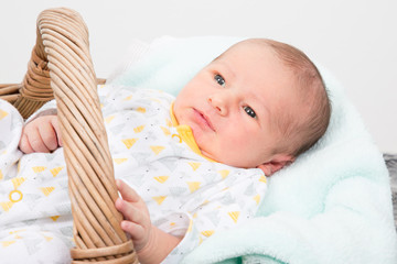 Wall Mural - little baby asleep in the basket Happy childhood