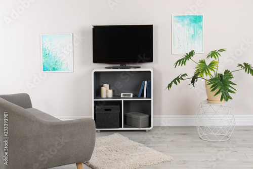 Modern Tv Set In Living Room Interior Buy This Stock Photo