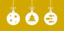 Christmas Hanging Balls Ornaments On Golden Background
