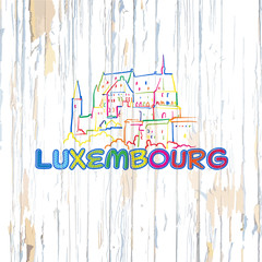 Poster - Colorful Luxembourg drawing on wooden background