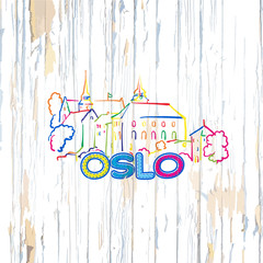 Poster - Colorful Oslo drawing on wooden background