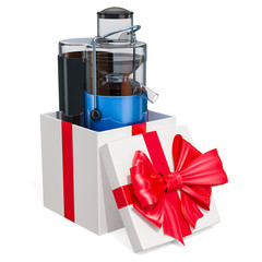 Poster - Electric juicer inside gift box. 3D rendering