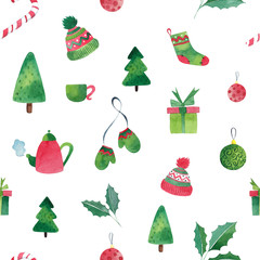 Christmas seamless pattern watercolor paint New Year 2019