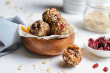 Healthy Energy Balls, Raw Vegan Balls With Oatmeal, Cranberry, Dates And Nuts