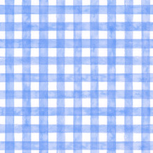 Blue Checked Watercolor Pattern. Fabric Background.
