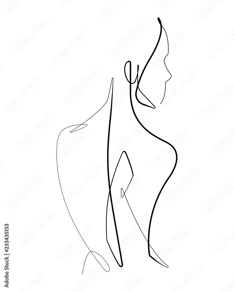 Female Form Continuous Vector line Graphic - obrazy, fototapety, plakaty 
