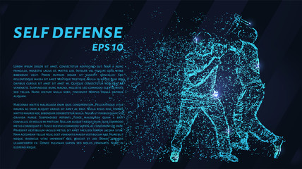 Wall Mural - Self-defense of blue glowing dots. Assault on a man with a knife.