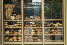 Various Type Of Breads On Display At A Bakery, New York City, New York State, USA