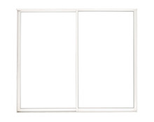 Modern Clean Glass Window Isolated On White Background, Large Metallic Double Panes Frame, Real House Element For Design