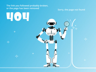 Poster - page not found or 404 error template with broken wire and robot vector illustration