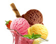 Leinwandbild Motiv Strawberry and chocolate sundae ice cream cup and wafer isolated on white background